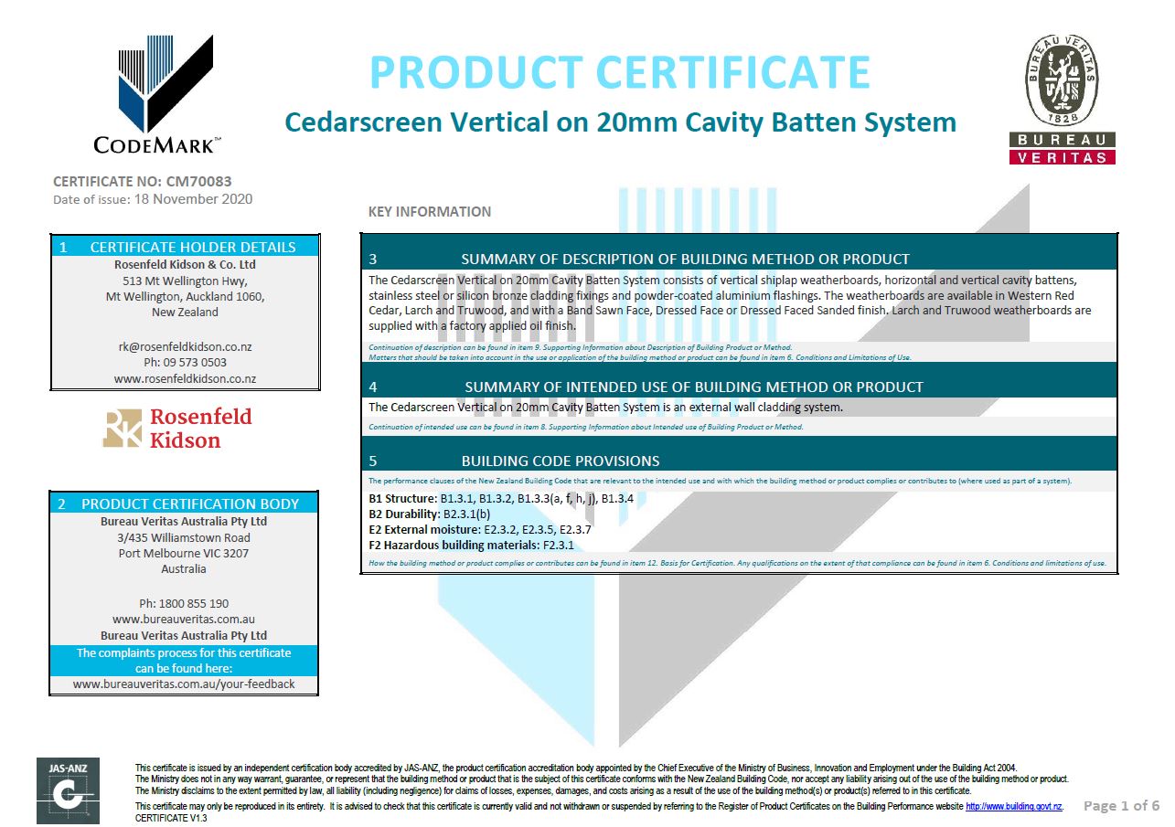 Cedarscreen MG100 Codemark innovative construction methods